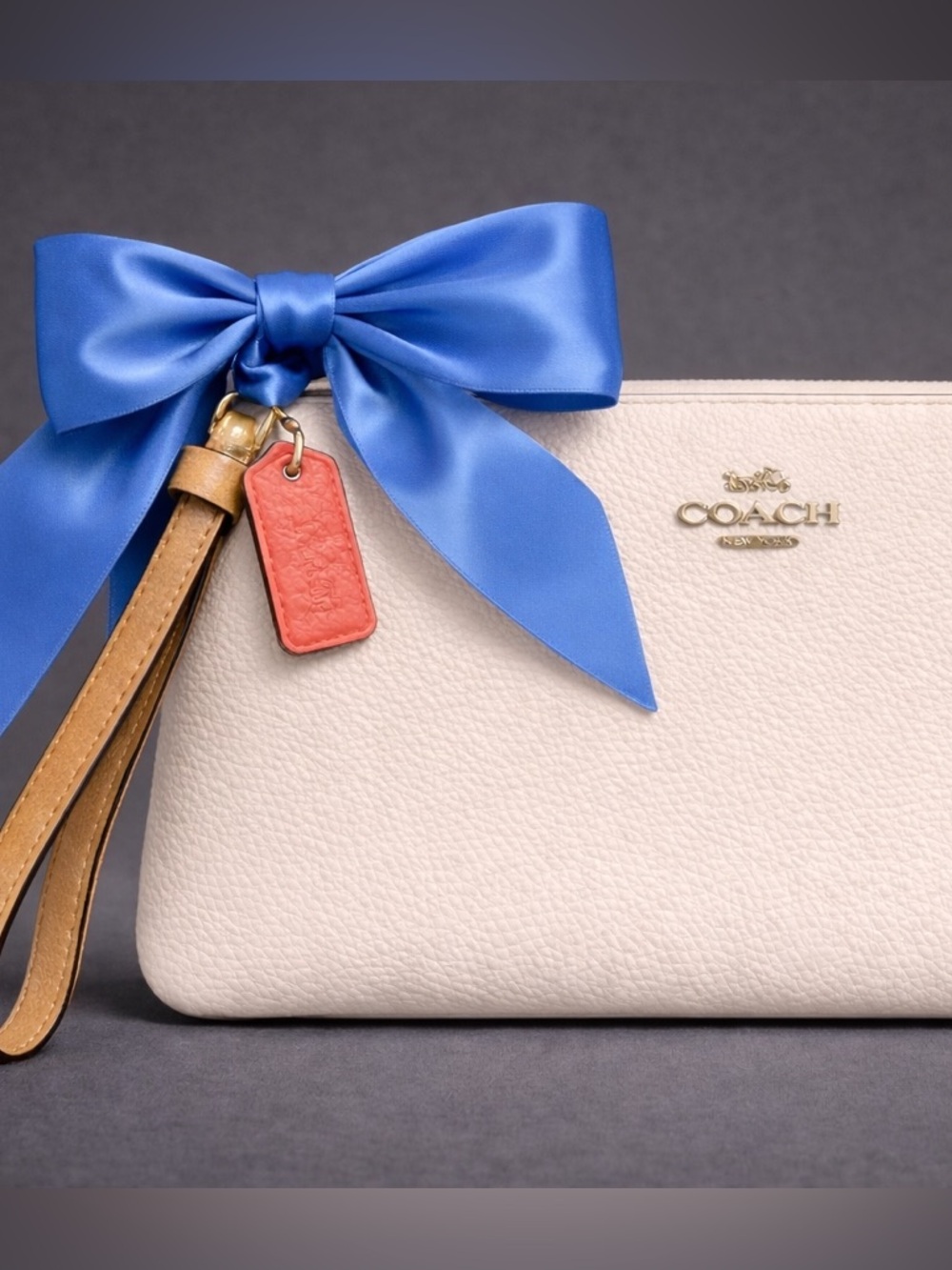 COACH Signature Pebbled Leather Double Zip Color Block Wristlet Wallet